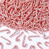Celltestria 80Pcs Christmas Mini Candy Canes Faux Clay Candy Canes for Crafts Red and White Candy Cane Miniatures Xmas Candy Stick Decorations for Vase Filler Tree Hanging Party