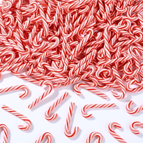 Celltestria 80Pcs Christmas Mini Candy Canes Faux Clay Candy Canes for Crafts Red and White Candy Cane Miniatures Xmas Candy Stick Decorations for Vase Filler Tree Hanging Party