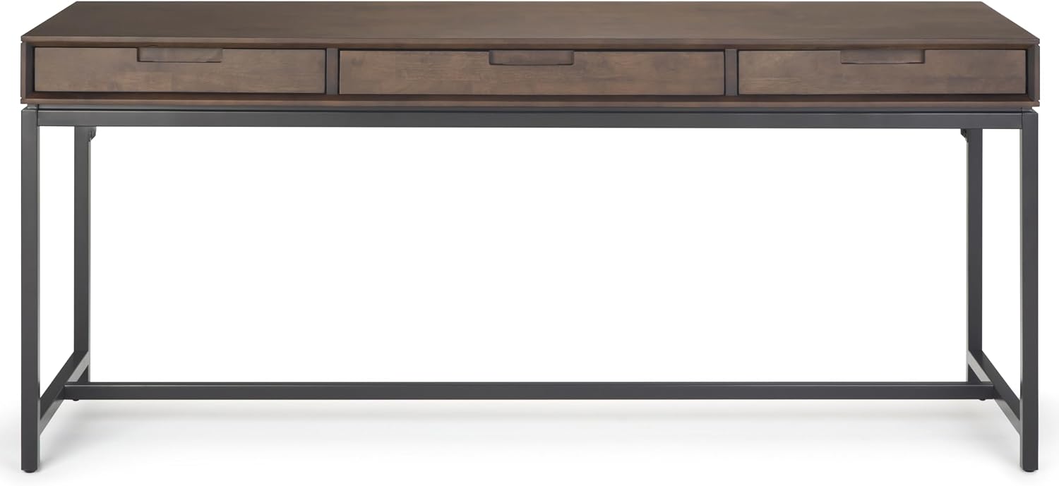 SIMPLIHOME Banting Desk - 72 Inch Wide Solid Wood and Metal Writing Desk in Walnut Brown, Modern Industrial Home Office Computer Table for Study with 2 Drawers and Flip-Down Keyboard Tray