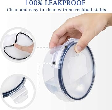 6 Pack Round Food Containers with Lids Airtight,Reusable Plastic Snack Pots with Clip Lock,Leak-proof Stackable Small Storage Container Set for Fruit, Yoghurt, Snack (700ML*6)