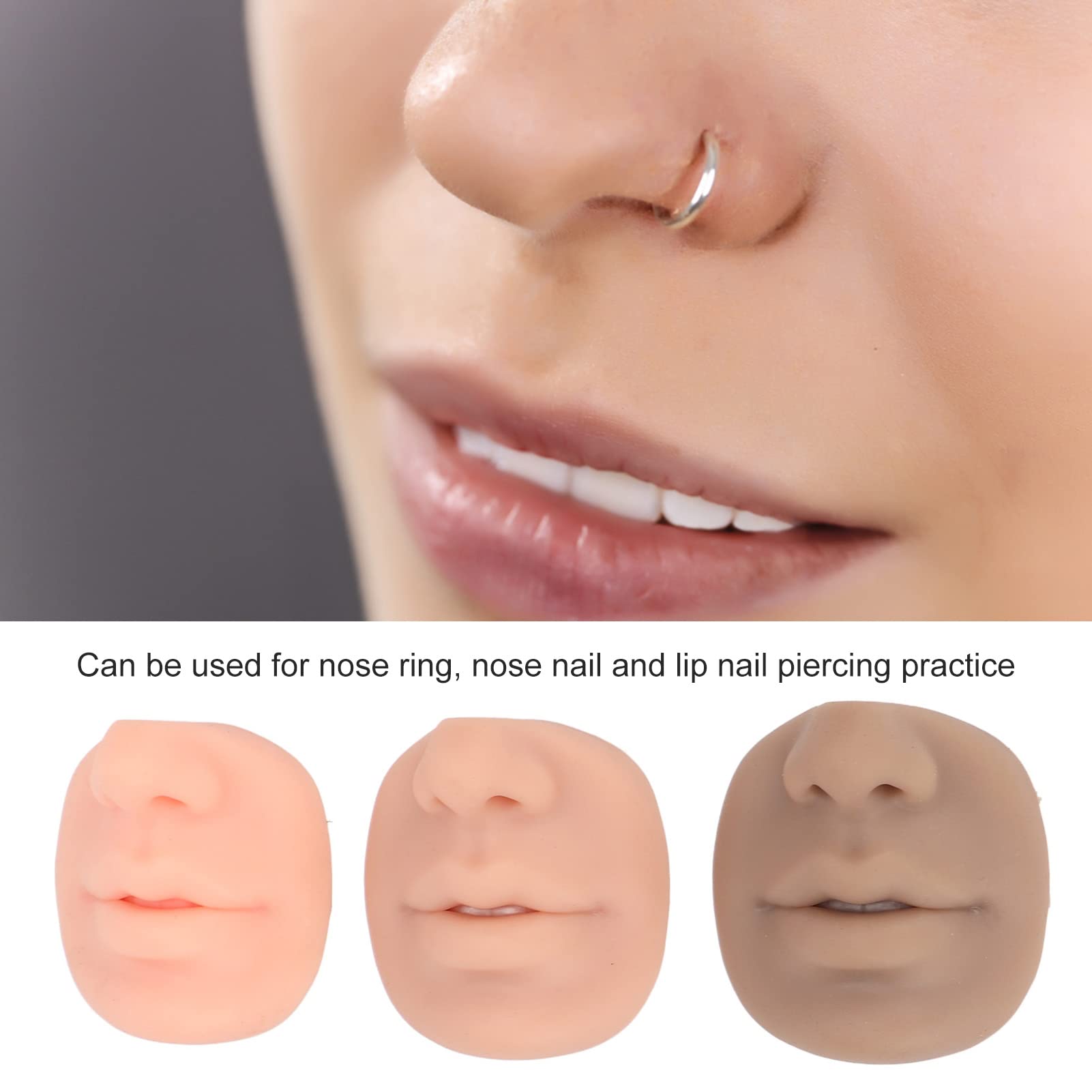Modello di Naso in Silicone, Modello per Piercing Al Labbro in Morbido, Pelle Pratica del Tatuaggio, Modello di Faccia per Esposizione di Gioielli e Parti del Corpo per Esercizi di Piercing(3