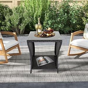 Kinbor porch side table wicker table with storage outdoor square side tables for patio garden porch black  urban country home decor