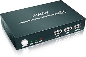 2ポートKVM HDMI切替器HDMI2.0，UHD 4K@60Hz，サポートホットキースイッチ、USB 2.0デバイス、2本のUSBケーブルとHDMIケーブル