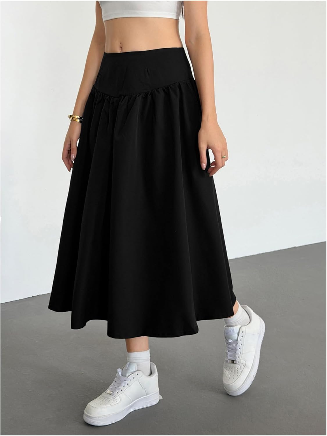 SHENHE Women's Elegant High Waisted A Line Flowy Maxi Skirt Casual Going Out Flare Long Skirt - Image 3