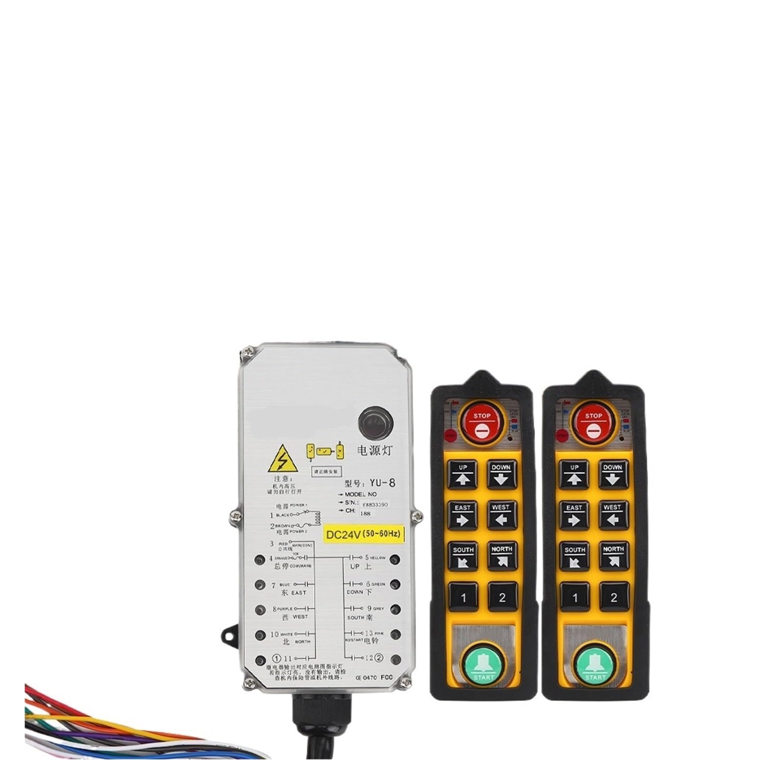 YU-8 Industrial Hoist Controller Anti-Fall Waterproof Acid Oil Resistant Crane Lift Remote Control Switch DC24V AC220V AC380V(AC220V)