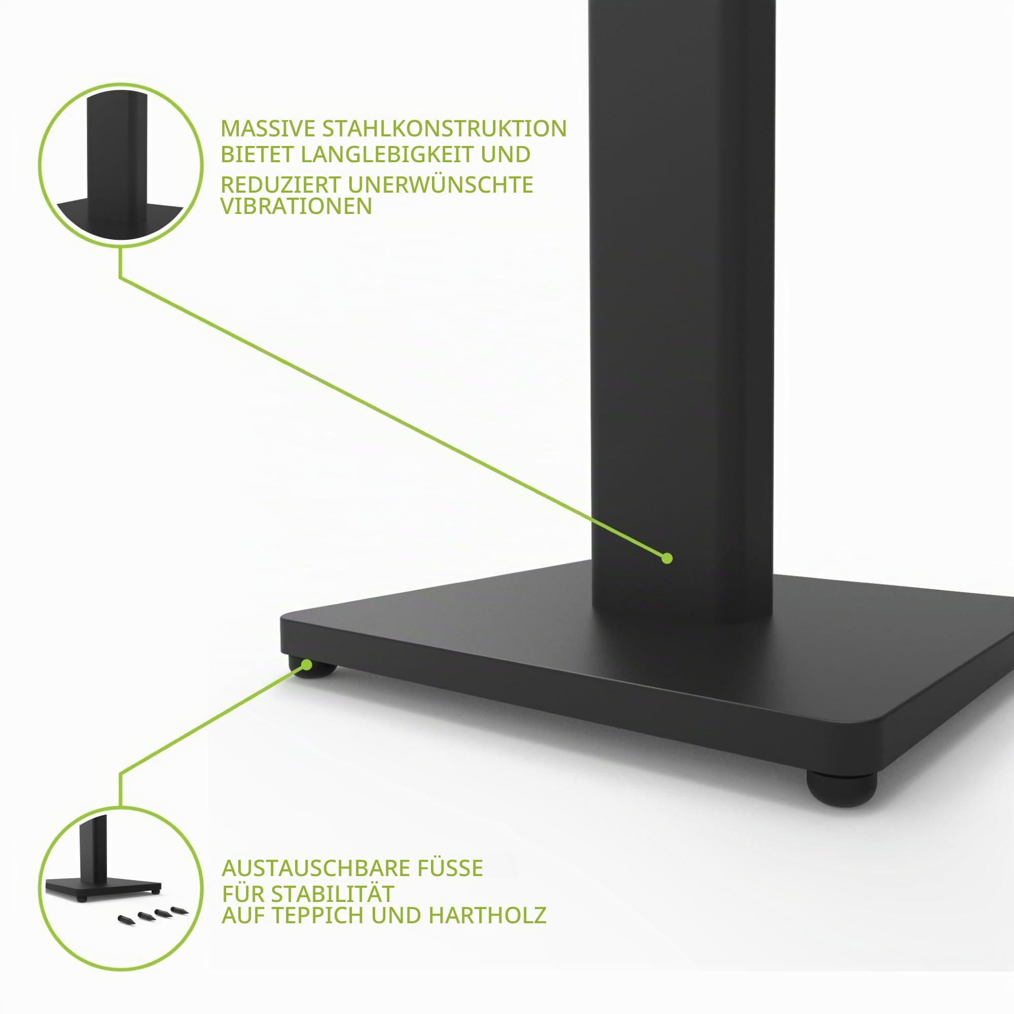 Kanto ST28 28" Universal Floor Speaker Stands for Bookshelf Speakers up to 13.6 kg | Pair | Black Steel w/Black MDF Base