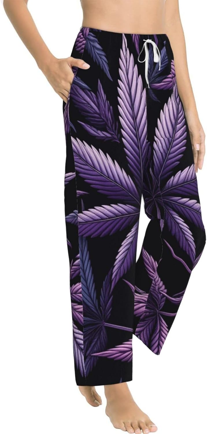 Women'S Weed-Leaf Fleece Pajama Pants, Cozy Flannel Lounge Bottoms For Women