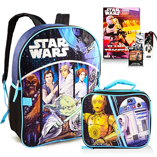 Star Wars School Supplies Set for Kids ~ 6 Pc Bundle with Deluxe 16  Classic Star Wars Backpack, Insulated Lunch Bag, Bookmarks, Stickers, and More (Star Wars School Supplies Set)