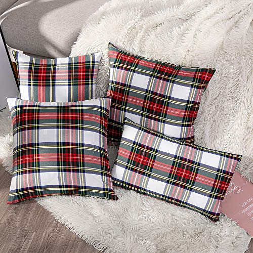 Gtext 2 Pack Christmas Decor White Plaids Pillow Covers Buffalo Check Throw Pillow Cover Tartan Cuhion Cover Case For Couch Sofa Home Decoration Cotton 20 X 20 Inches #TOP3