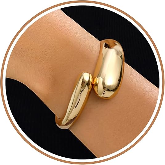 Chunky Gold Bracelet Gold Cuff Bangle Bracelets for Women Non Tarnish Teen Girl Gifts Trendy Stuff Wide Hinged Irregular Twisted Bangle Christmas Stocking Stuffers Minimalist Birthday Anniversary Jewelry