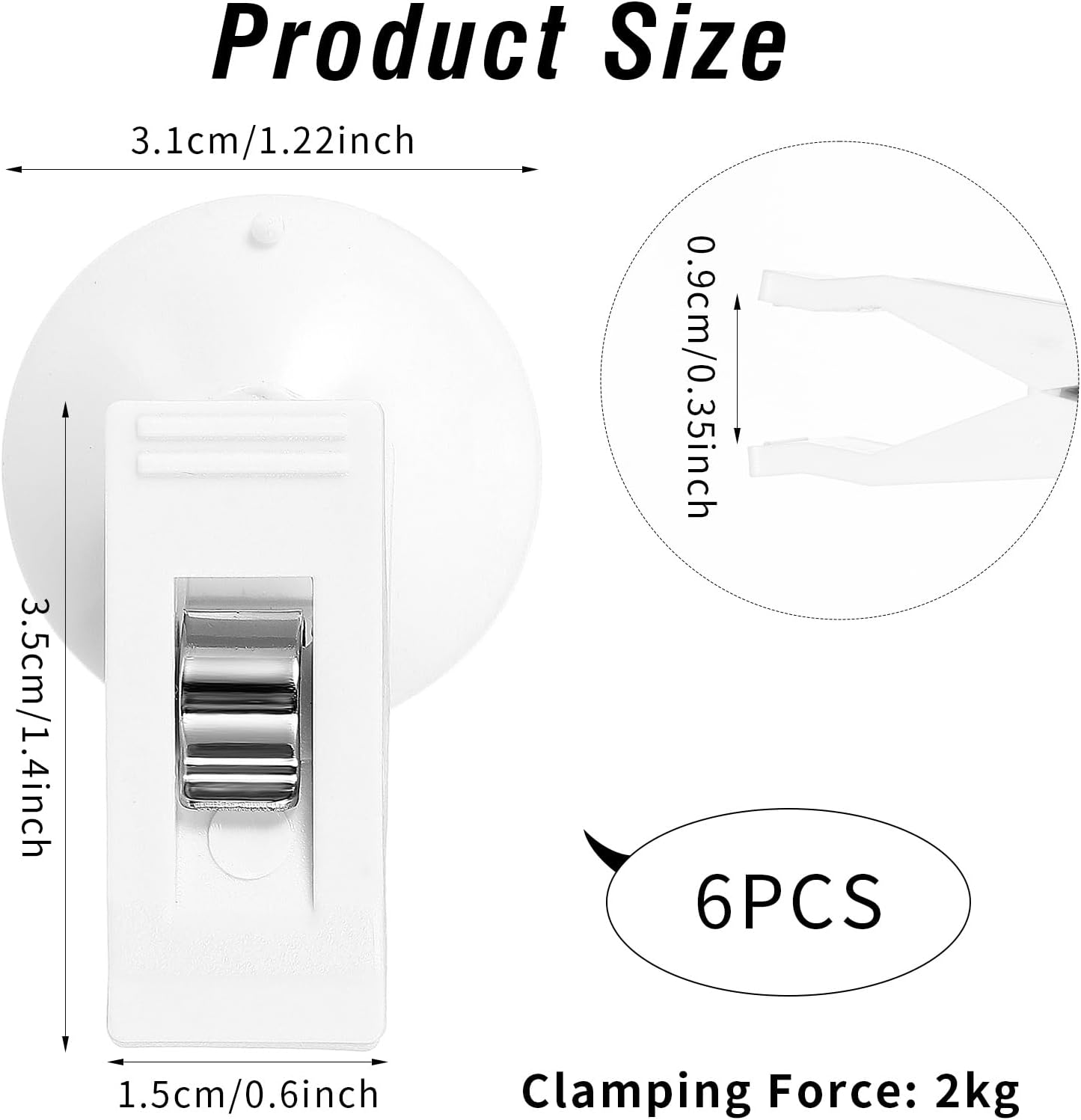 ASTER 6Pcs Shower Curtain Clips with Suction Cup, Multiple Purpose Round Suction Cup Bathroom Clips with Water Guard, Windproof Splash Guard, Shower Curtain Holders for Inside Shower