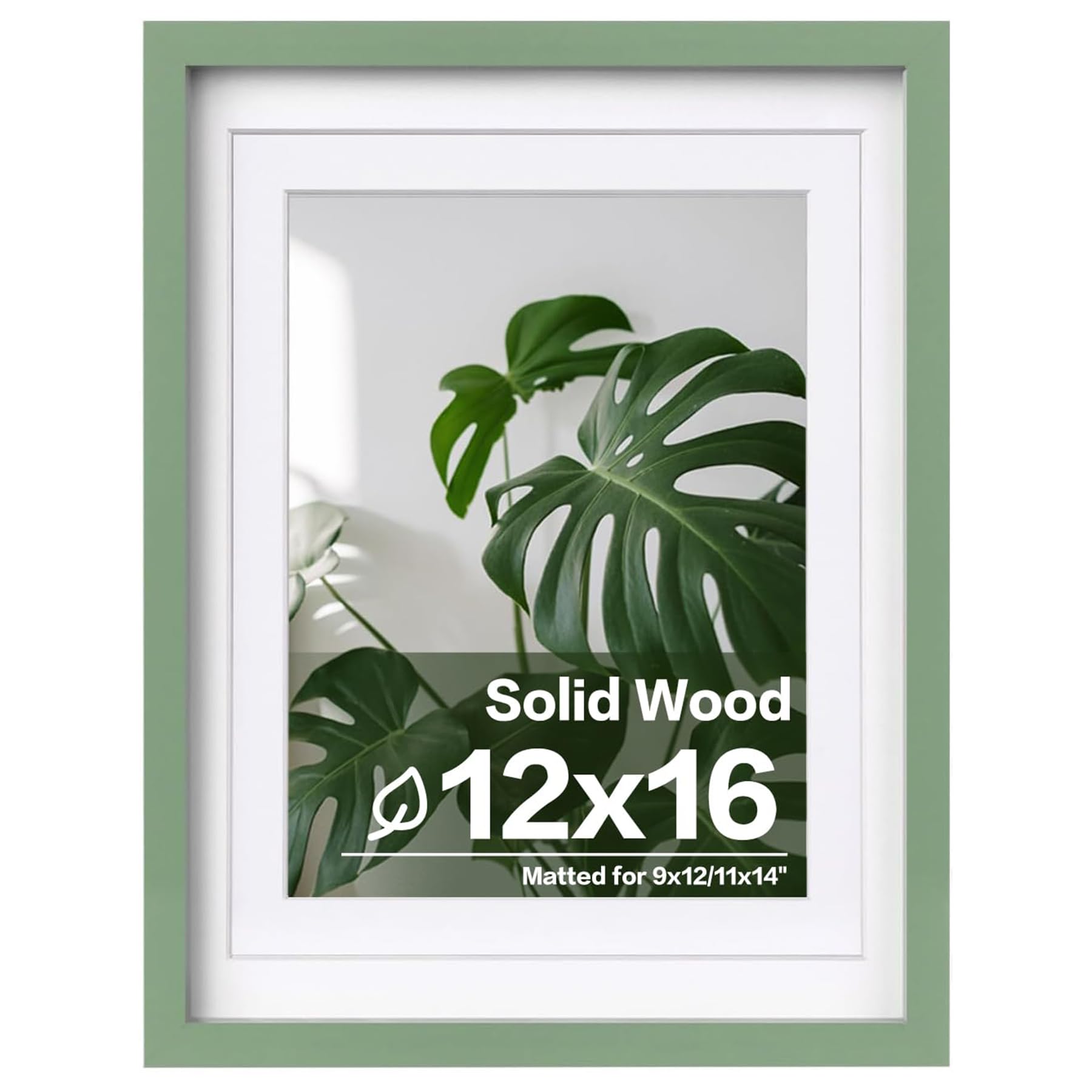 Photo 1 of Egofine 12x16 Picture Frame Made of Solid Wood, Display Covered by Plexiglass, Display Pictures 9x12/11x14 with Mat or 12x16 Without Mat for Wall Mounting, Green