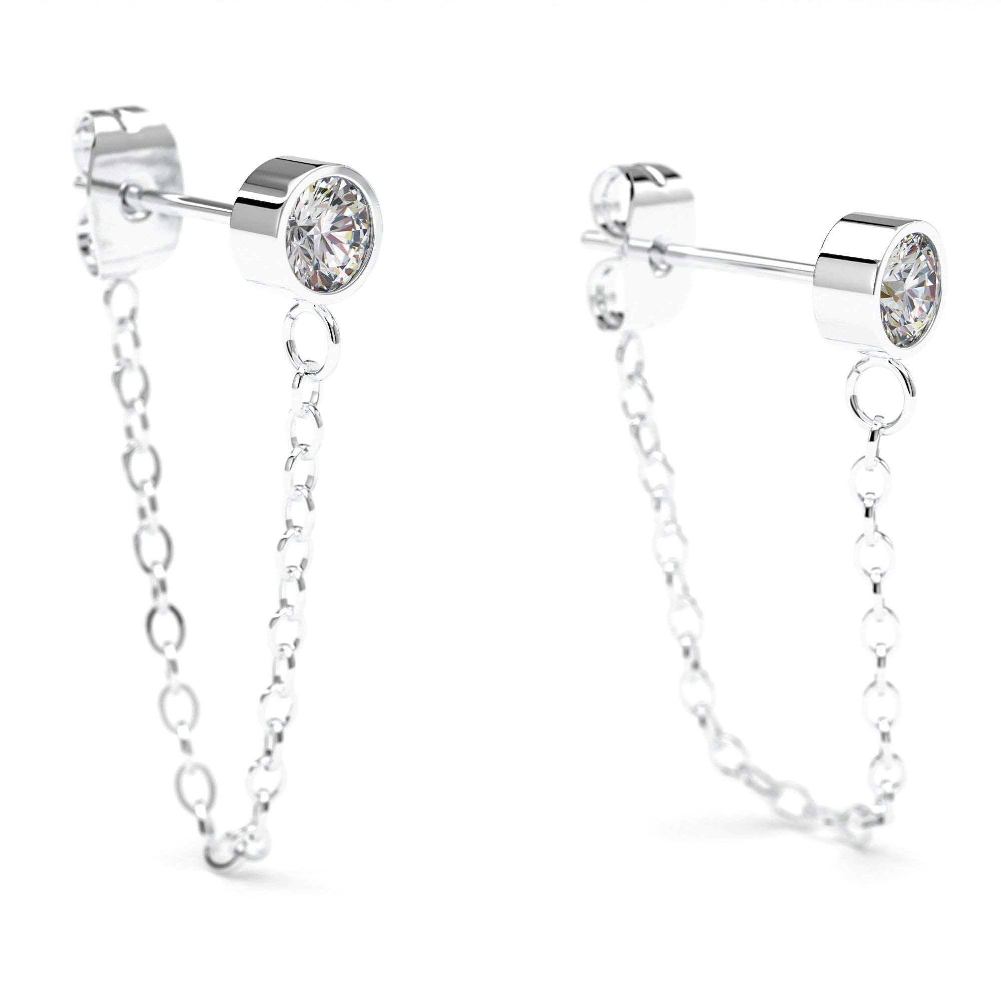 THIORA Kettenohrringe mit Steinchen | Damen | Premium Edelstahl | Zirkonia | Ohrring mit Kette