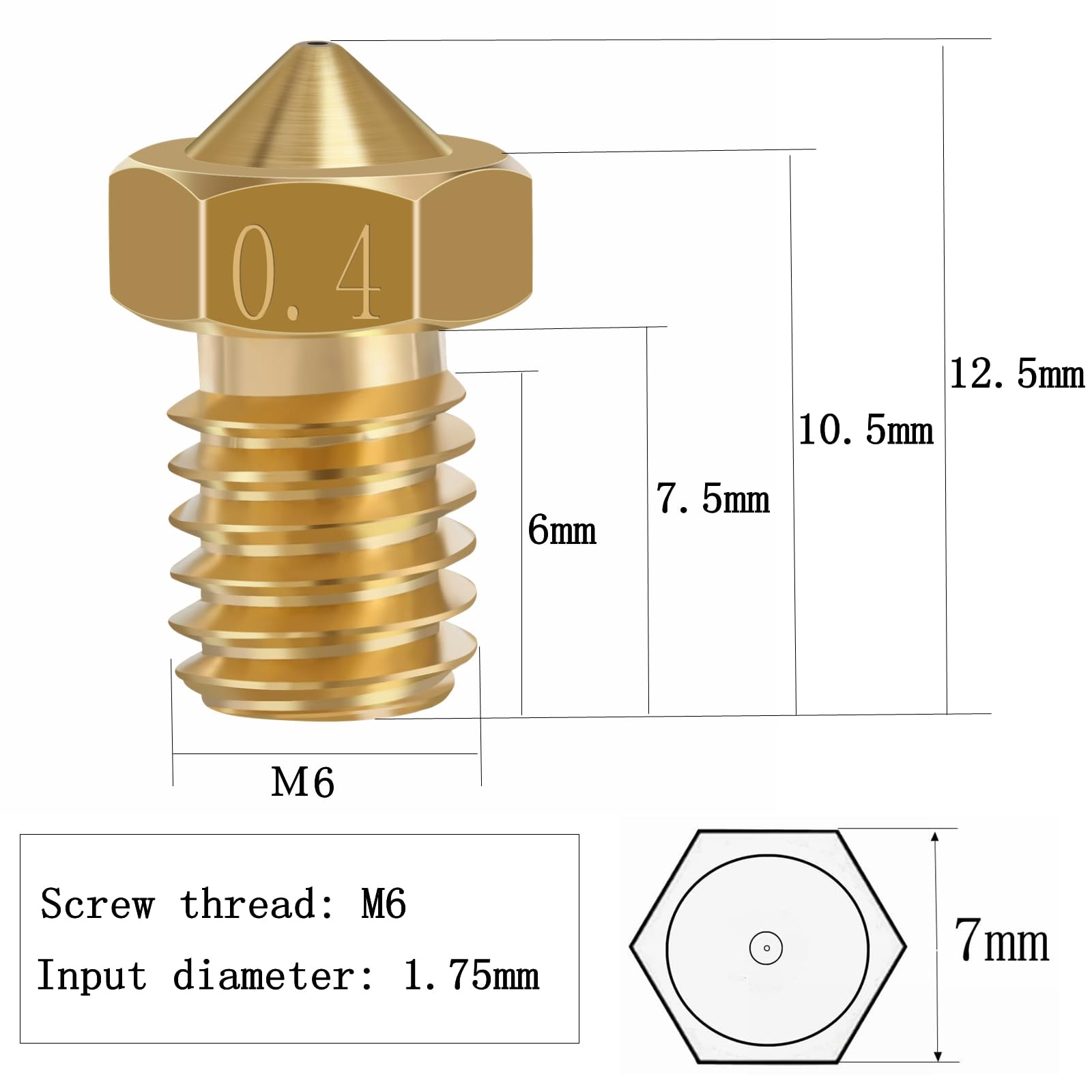 30 sztuk dysz 0,4 mm 0,2 mm 0,6 mm, do drukarki 3D, mosiężne dysze ze stali nierdzewnej, do filamentu 1,75 mm, Hot Ends V5, V6, na przykład do Anycubic i3 Mega Chiron Prusa i3 MK3/MK3S/Mega/Kobra Neo