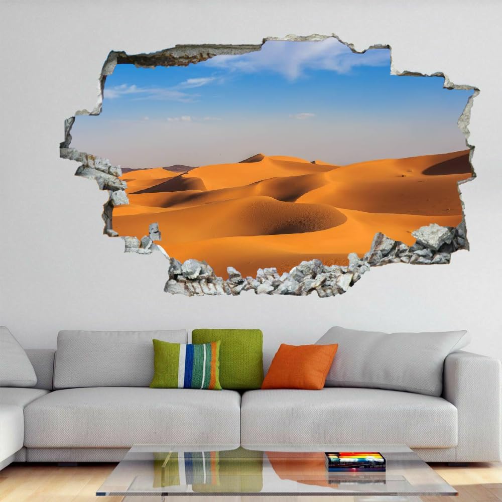 Adesivi Murali 3D Fracassato Deserto Decorazione Domestica Smontabile Del Vinile Del Tatuaggio Della Parete Cielo Azzurro E Nuvole Bianche Decalcomanie Impermeabili Art For Kids Room Wall Decor 120x80