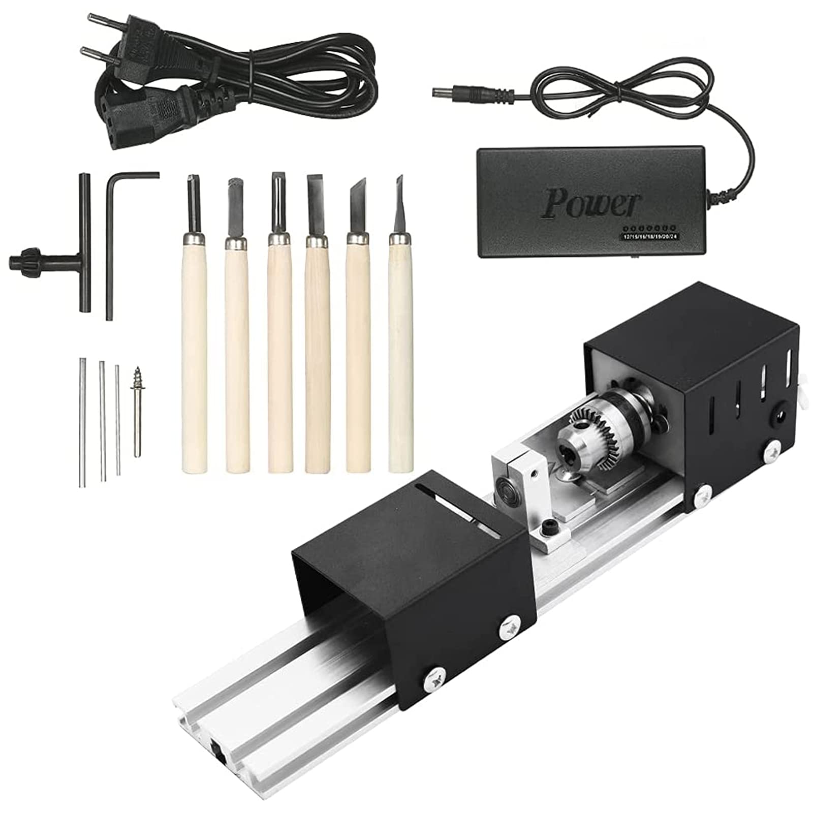 Torno De Madera Mini, Torno De Velocidad Variable, Torno De Pulido De Cuentas, Mini Torno Cuentas Pulidora, Torno De Madera Mesa Herramienta Bricolaje DC 12-24V 100W