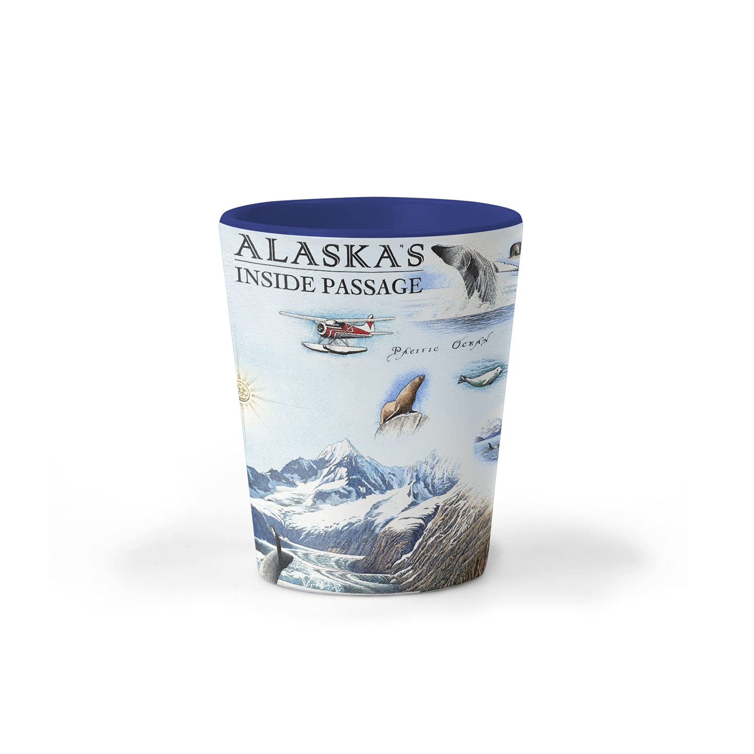 Xplorer Maps Alaska Inside Passage Map Ceramic Shot Glass, BPA-Free - For Office, Home, Gift, Party - Durable and holds 1.5 oz Liquid