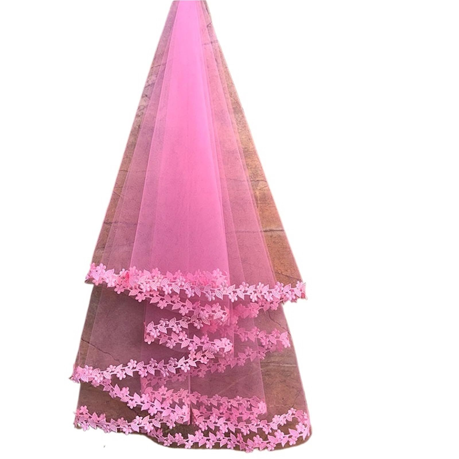 ZXGRfdefa gauze headscarf, Cathedral Wedding Veil 10 Colors White Pink Purple Black Ivory(Pink,200cm)