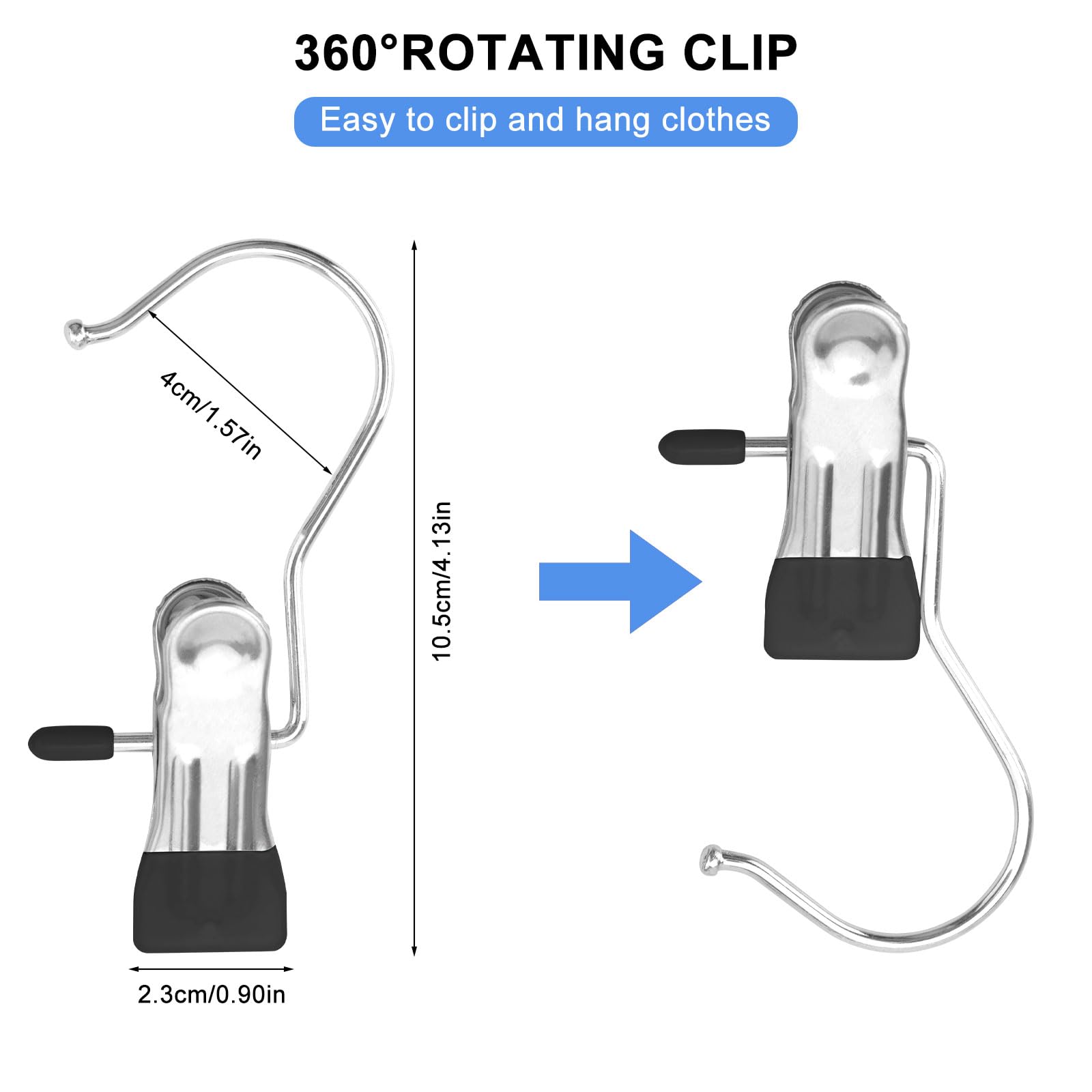 60 Klemmhaken 360° Drehbar - Rutschfeste Wäscheklammern Mit Gummiclips