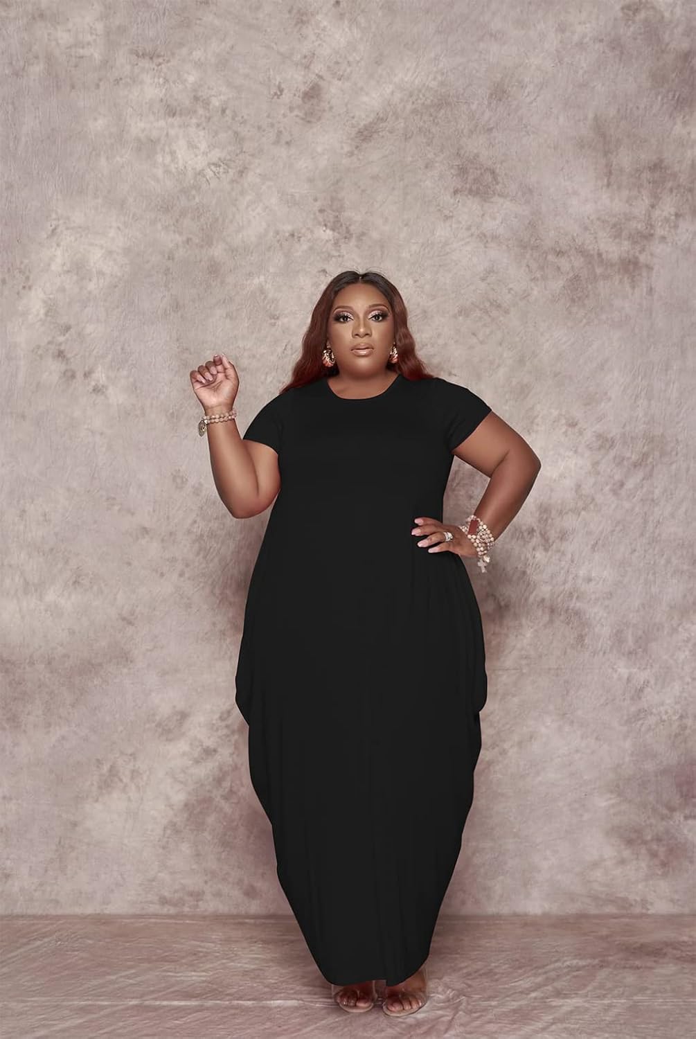 YeGine Oversize Tshirt Dress Plus Size Short Sleeve Maxi Dress with Pockets - Image 3