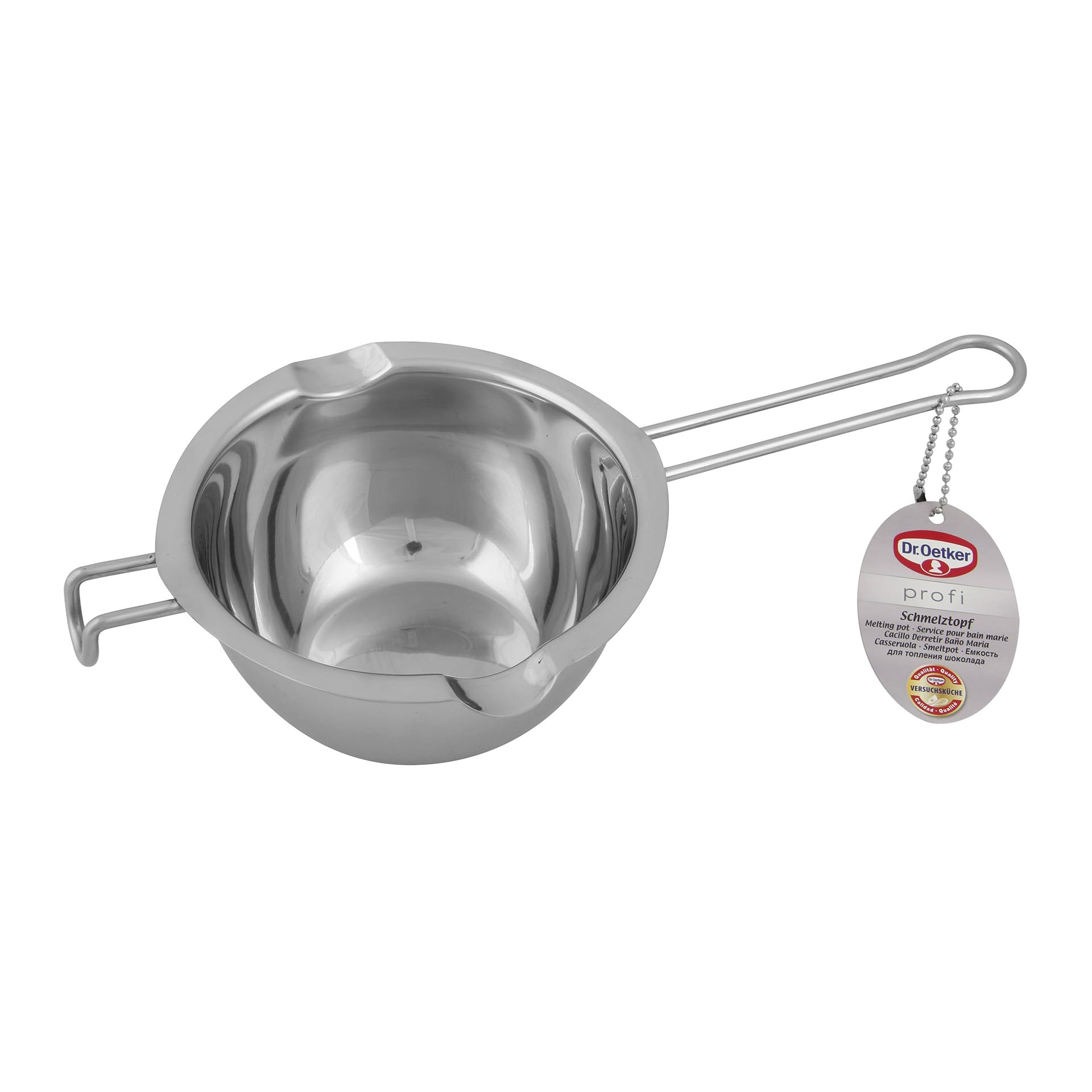 Dr. Oetker Pentolino Casseruola per cottura Bagnomaria, beccucci laterali per versare, lavabile in lavastoviglie, materiale in acciaio inox, capacità 450 ml, dimensioni 26 x 13 x 6.5 cm