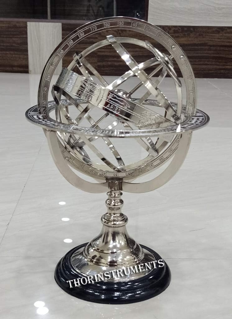 Nautical Engraved Brass Tabletop Armillary Sphere Globe With Base Rustic Vintage Home Decor Gifts