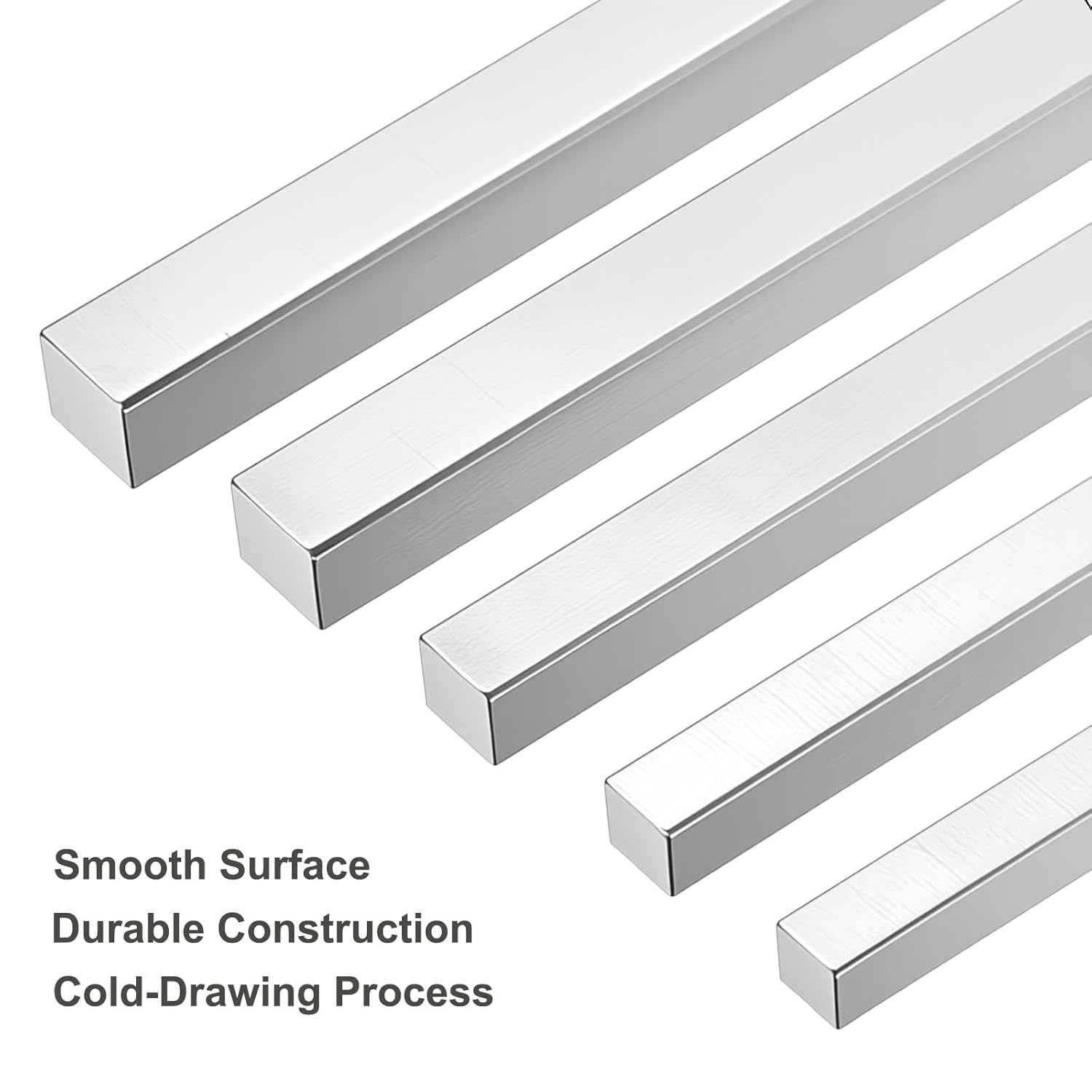 4 Pcs Square Steel Key Stock, 10mm x 10mm x 12" Metal Bars, Cold-Drawn 45# Steel, Precision Key Stock for Shaft Keyways in Motors and Machinery & DIY Projects