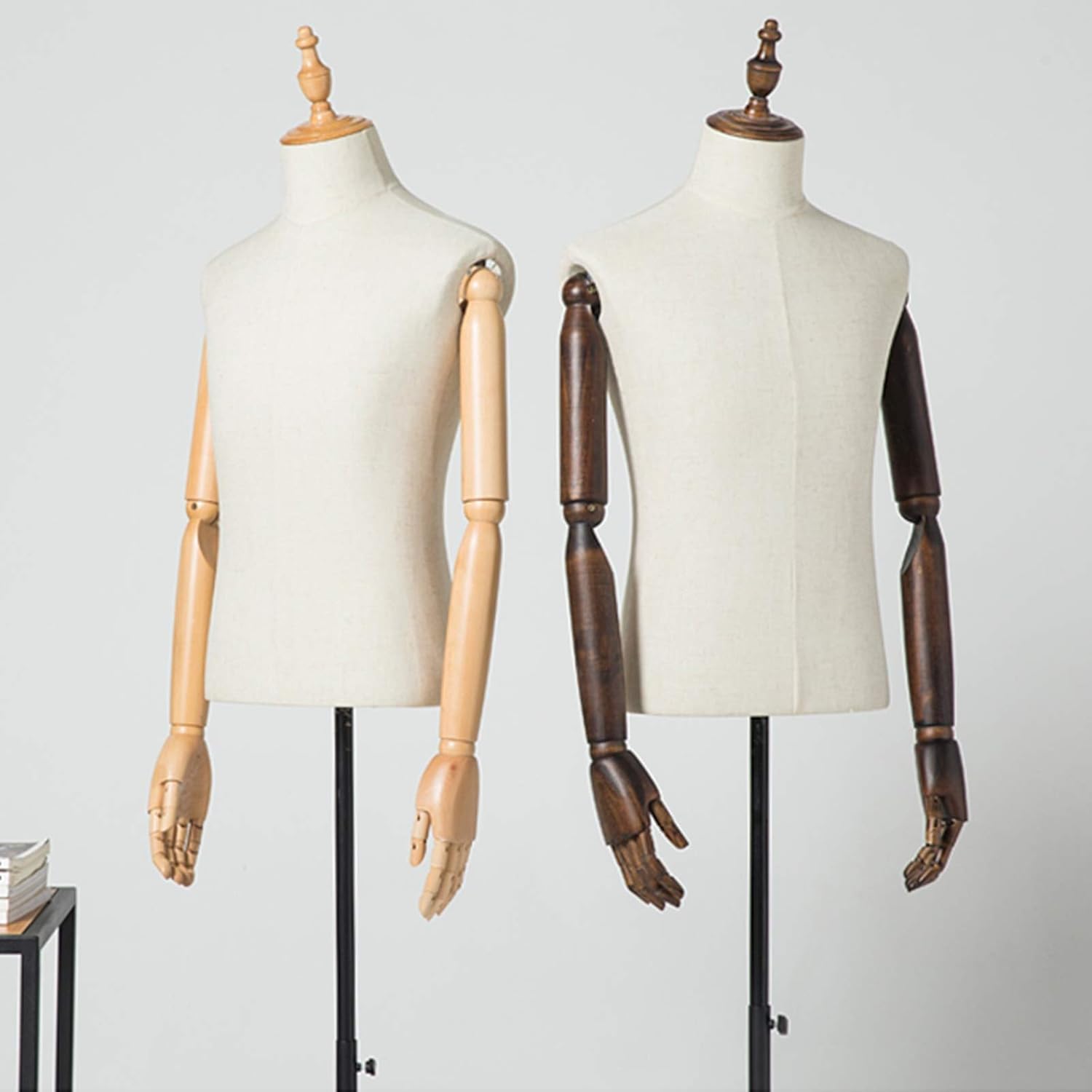 Brown Male Dress Form Mannequin Torso with Adjustable Arms & Tripod Stand, Durable Plastic Upper Body Display for Men’s Clothing, Perfect for Tailoring & Retail Use