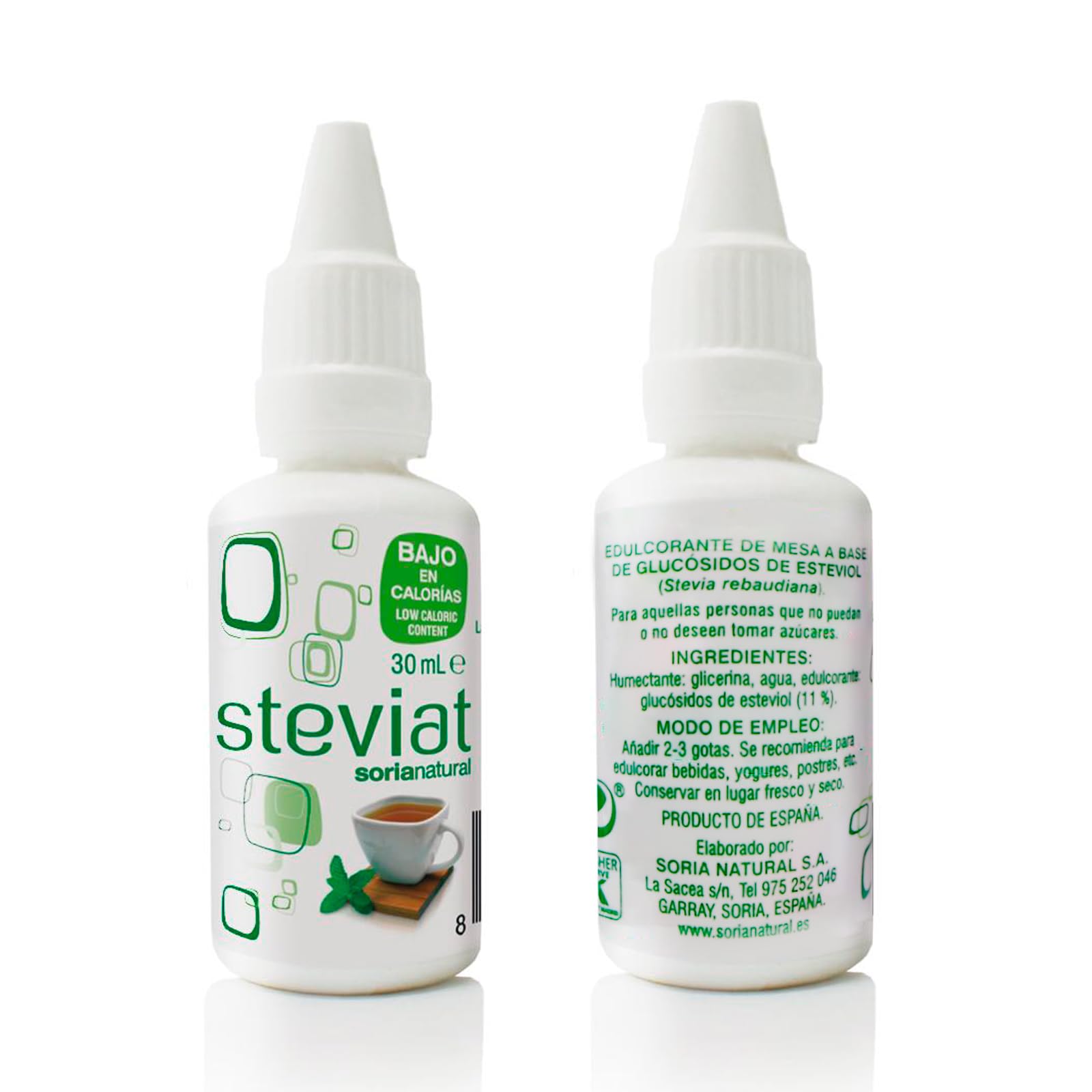 Soria Natural Steviat gotas Edulcorante de Mesa 100% Natural a Base de Glucósidos de Esteviol Stevia rebaudiana Sustituto de Azúcar Líquido Bajo en Calorías 30 ml