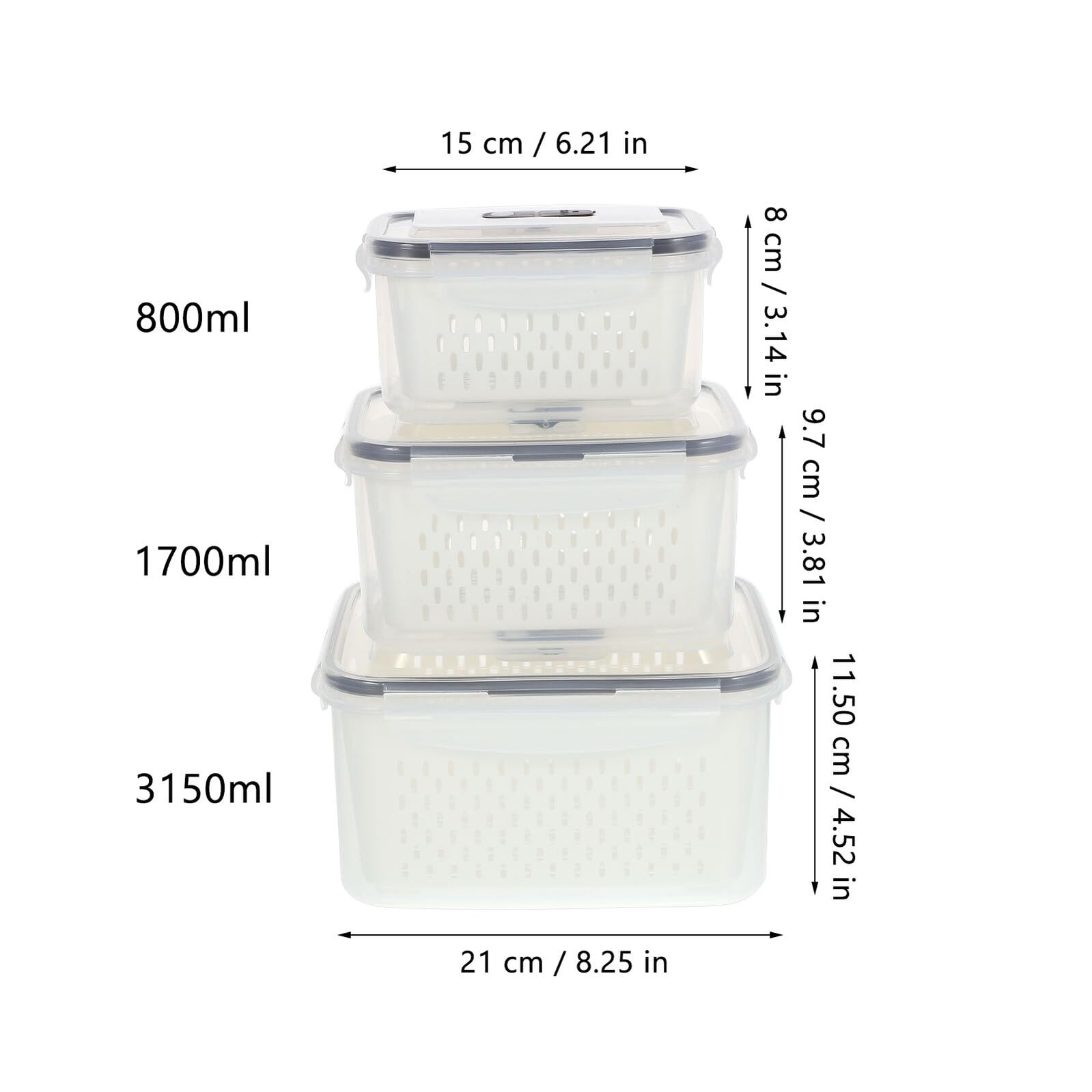 TEHAUX 3 Stück Kühlschrank Organizer Kasten mit Abtropfkorb, Kunststoff