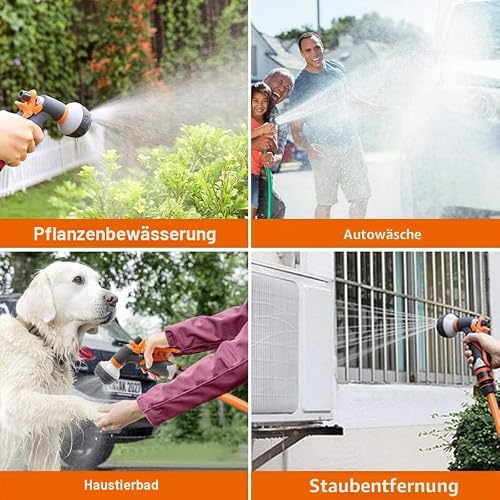 8-Funktionen verstellbare Gartenschlauchbrause Set– Hochdruck-Spritzpistole für Bewässerung, Autowäsche & Haustierpflege (Einhandbedienung, Wassersparend)
