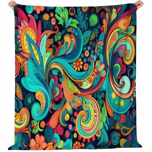 Genérico Manta 150 x 200 cm Flannel, Color Agradable para la Piel Extra Suaves Y Esponjosas - Fantasía Estampado Cachemir Mantas De Franela Sofá Camping
