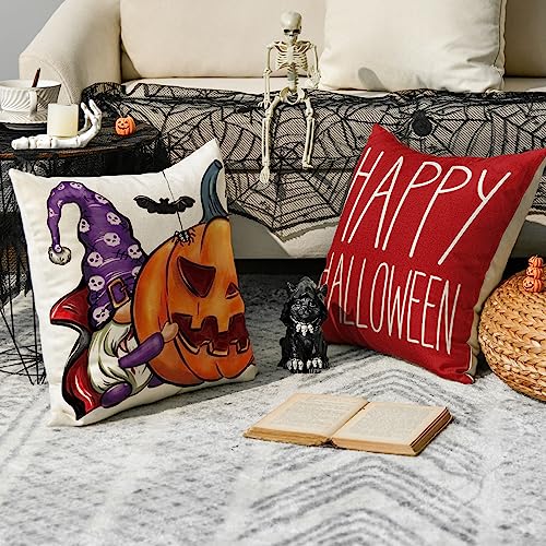 Avoin Colorlife Happy Halloween Trick Or Treat Throw Pillow Covers, 18 X 18 Inch Jack O' Lantern Gnome Pillow Cases Decoration For Home Sofa Couch #TOP2