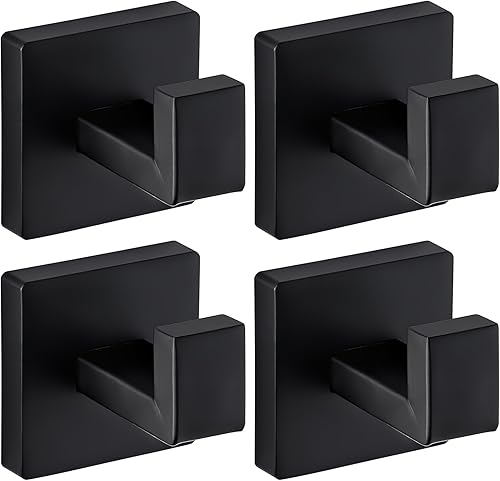 Ganchos de toalla negros mate para baños, gancho moderno de acero inoxidable resistente montado en la pared, paquete de 4, ideal para colgar Mate