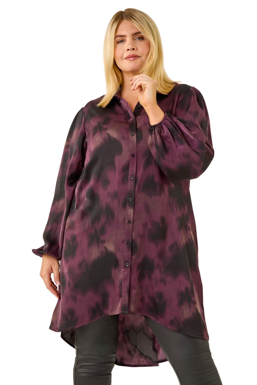 Roman Curve Women's Purple Print Buttoned Blouse Size 26-28