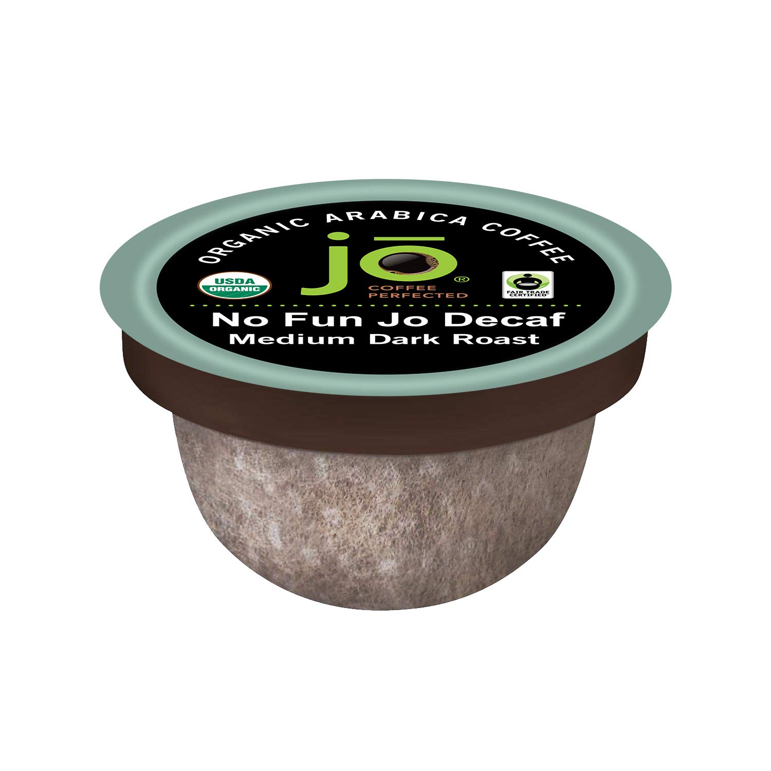 No Fun Jo Decaf: 12 Organic Compostable Pods for Keurig K-Cup Compatible Brewers, Swiss Water Process Eco-Friendly Single Serve Coffee Medium/Dark Roast Fair Trade, Chemical Free by Jo Coffee®