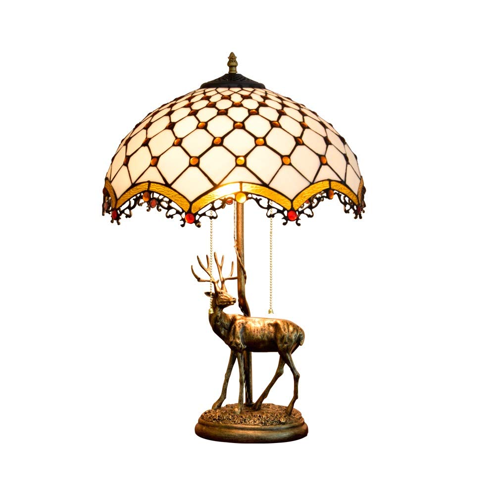 Aioneer 16 Inch Tiffany Stained Glass Table Lamp Elk Base Creative White Simple Desk Lamp