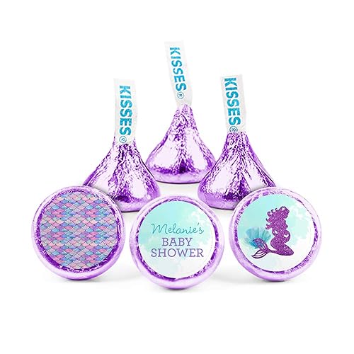 Miniatura 1 de Calcomanías personalizadas de sirena para baby shower para dulces de besos (108 unidades)