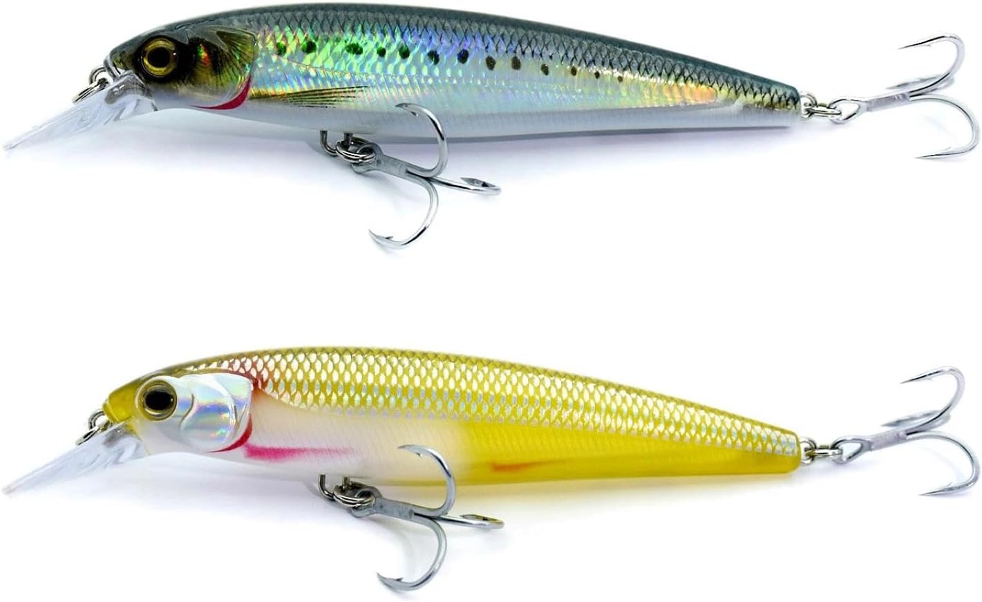 LOGOFUN 2Pcs Fishing Lures Top Water and Deep Sea Bass Fishing Lure for Freshwater and Saltwater Swim Bait 3D Holographic Laser Floating Lure Angling Fishing Gear, 4.7 Inch, 0.8 oz, SW-120F