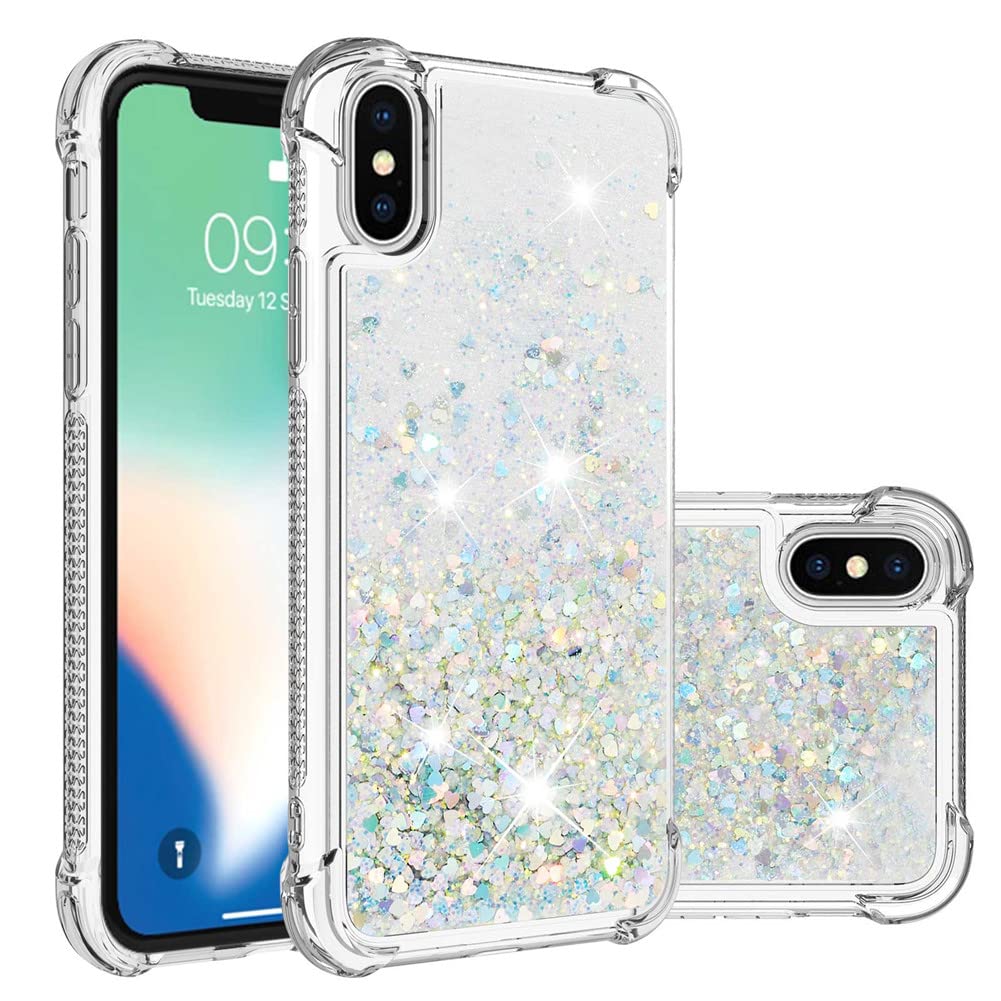 COTDINFOR Compatible with iPhone X Case Glitter Liquid Cute Clear Phone Case Floating Quicksand Shockproof Protective Bumper Silicone Soft TPU Case