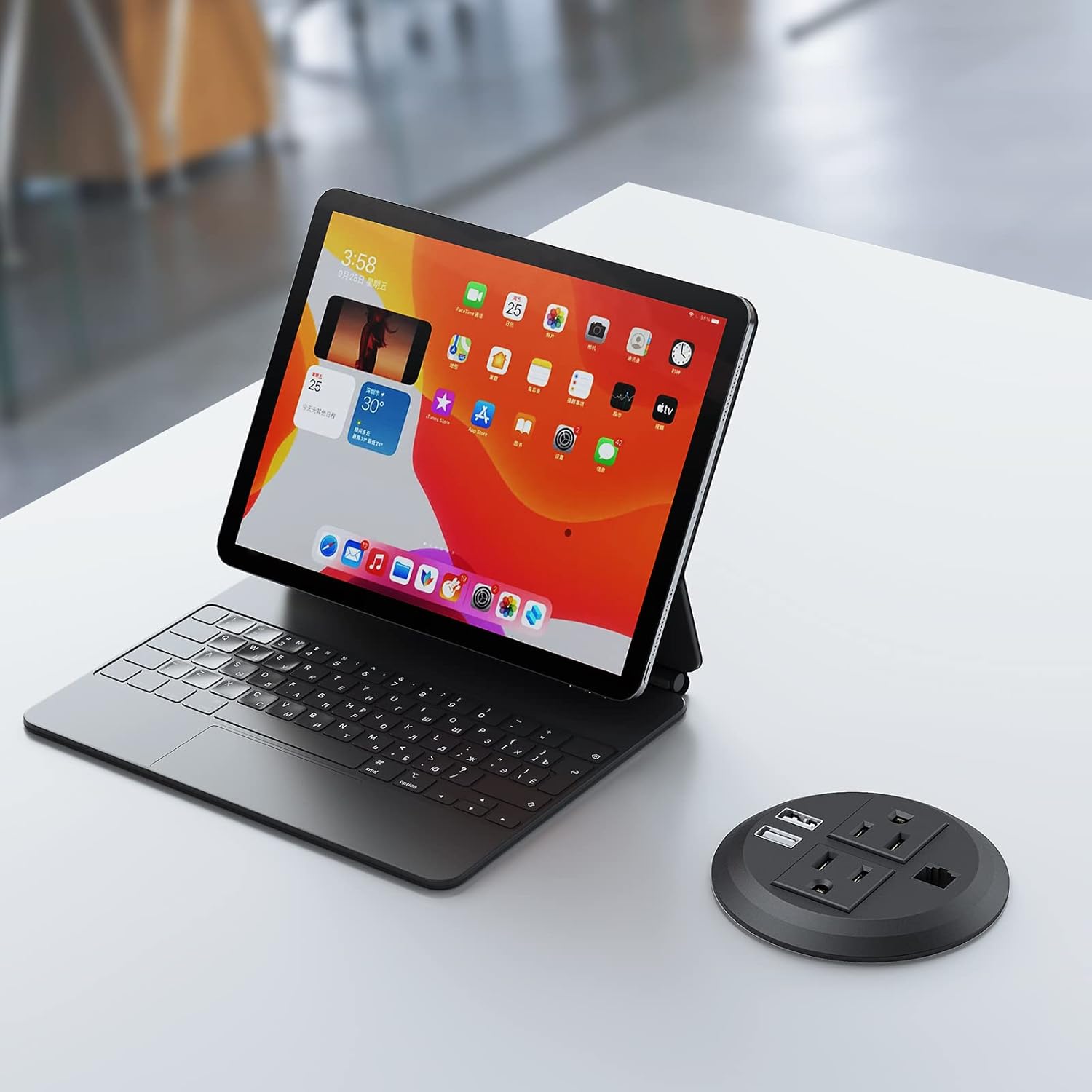 BTU Desktop Power Grommet 3 inch, Desk Power Outlet Socket Recessed Power Strip with 2 AC Outlet & 2 USB Ports & 1 CAT6 & 10ft Power Cords for Computer, Table, Kitchen, Office