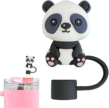 Cute Panda Straw Covers Cap for Stanley,Animal Silicone Topper,Splash Proof Topper,Reusable Straw Cap,10mm Drinking Tip Covers for Stanley for Straws Diameter of 6-10mm