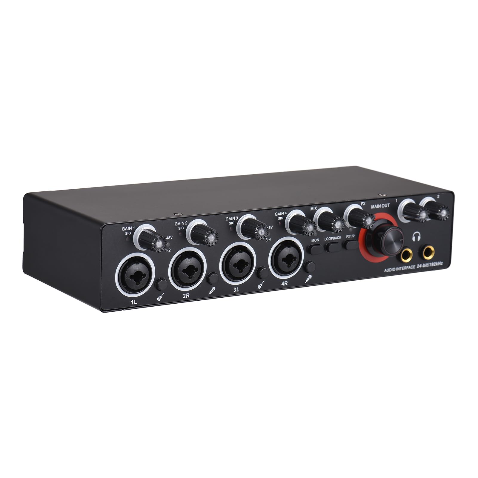 HUIOP Tarjeta de sonido de grabación de 4 canales con interfaz de audio libre de controlador, 4-en 4-out tarjeta de sonido USB 24 bit/192khz 48V alimentación fantasma para grabación profesional de