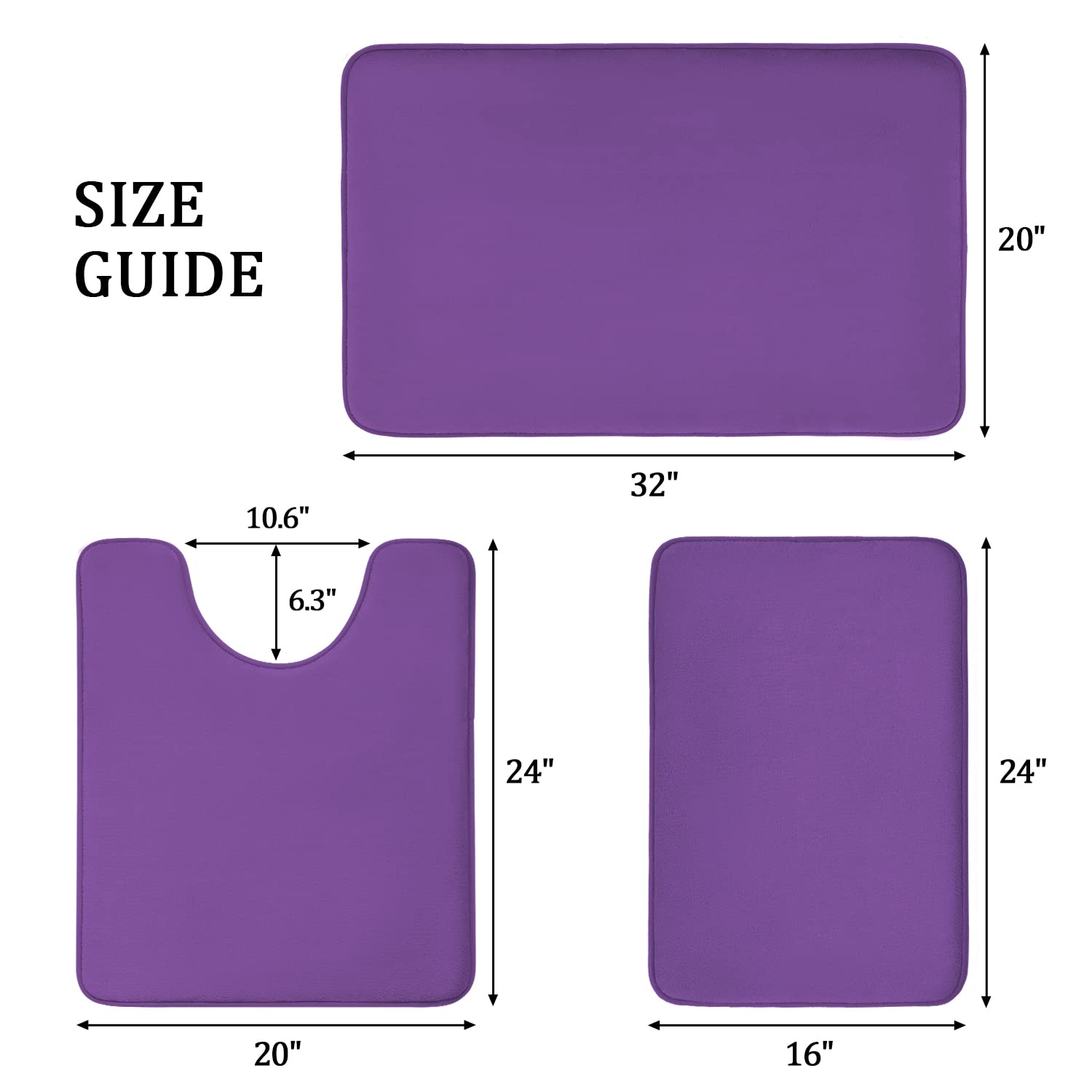 YIHOUSE Badteppich-Set, 3-teilig, Memory-Schaum, rutschfest, super saugfähig, weich, maschinenwaschbar für Waschbecken, Badewanne, Dusche und WC, Lila