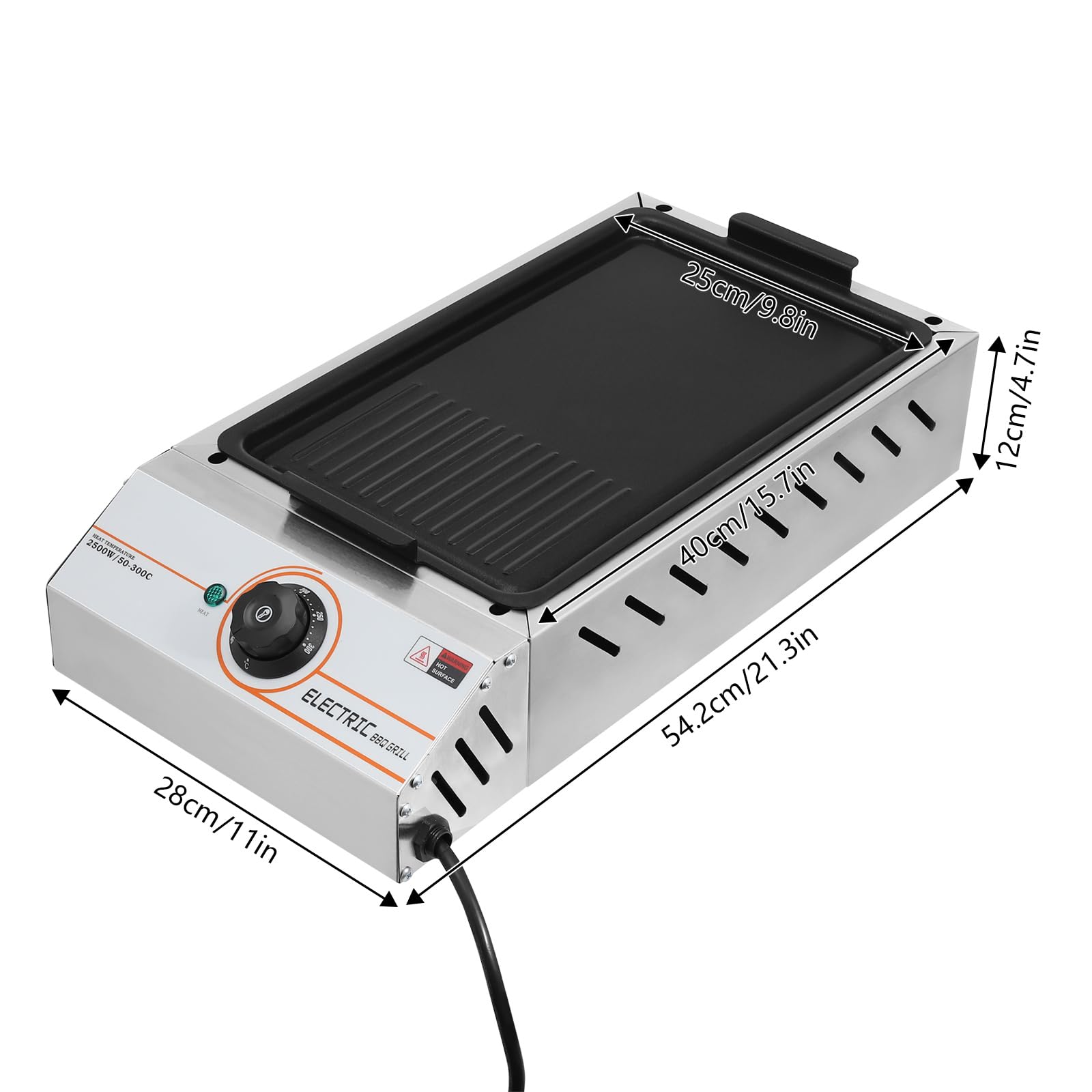 Gbonklong Gbonklong 2500W Electric Griddle Stainless Steel Grill, Nonstick Countertop Griddle BBQ Grill with Adjustable Temperature, Barbecue Grill Cooking Plates for Indoor Outdoor Patio Camping