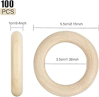 Vista 2 de 100 anillos de madera para manualidades, anillos de madera de 2 pulgadas para manualidades, anillos de madera sin terminar de 2.165 in, naturales