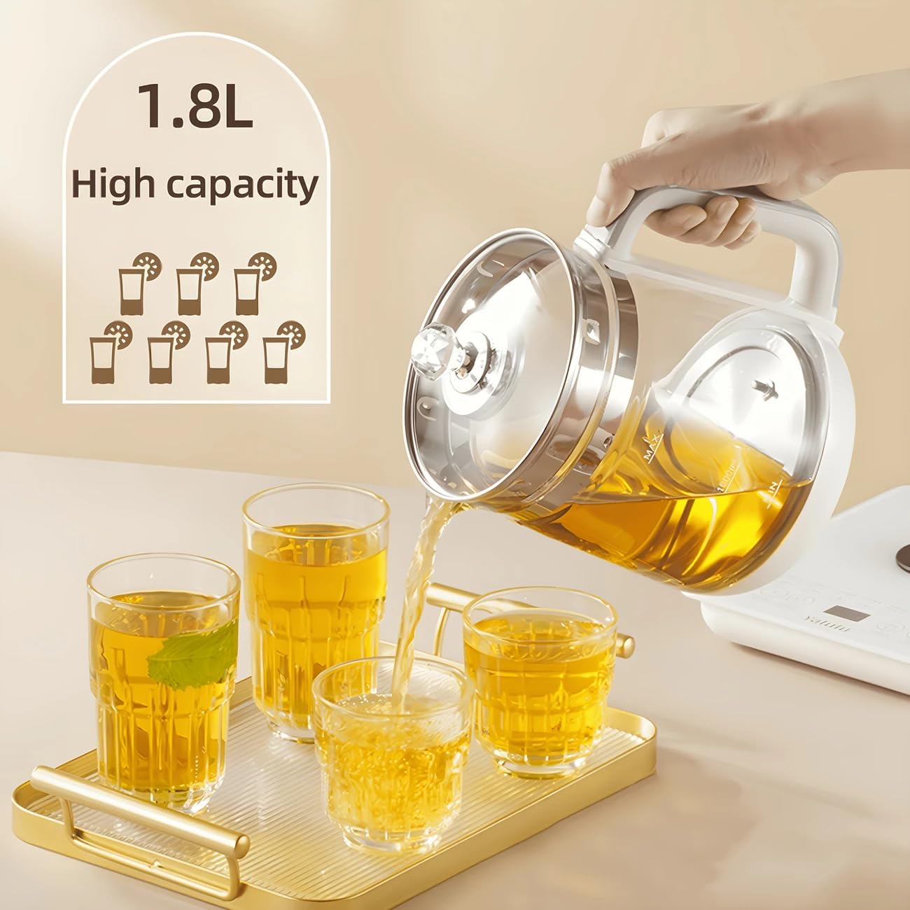 Yalulu Electric Glass Tea Kettle with Digital Controls, Multi-Function Health Pot for Brewing Tea and Boiling Water, 1.8L Capacity
