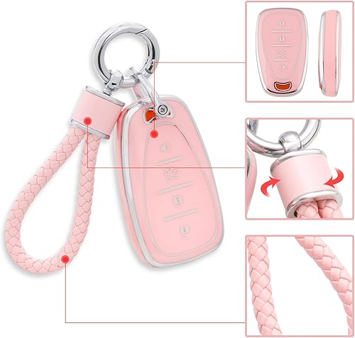 Miniatura 4 de YO&YOYE Funda para llavero Chevy con llavero, funda de protección de TPU suave rosa para Chevy Chevrolet Malibu Equinox Traverse Camaro Cruze Blazer