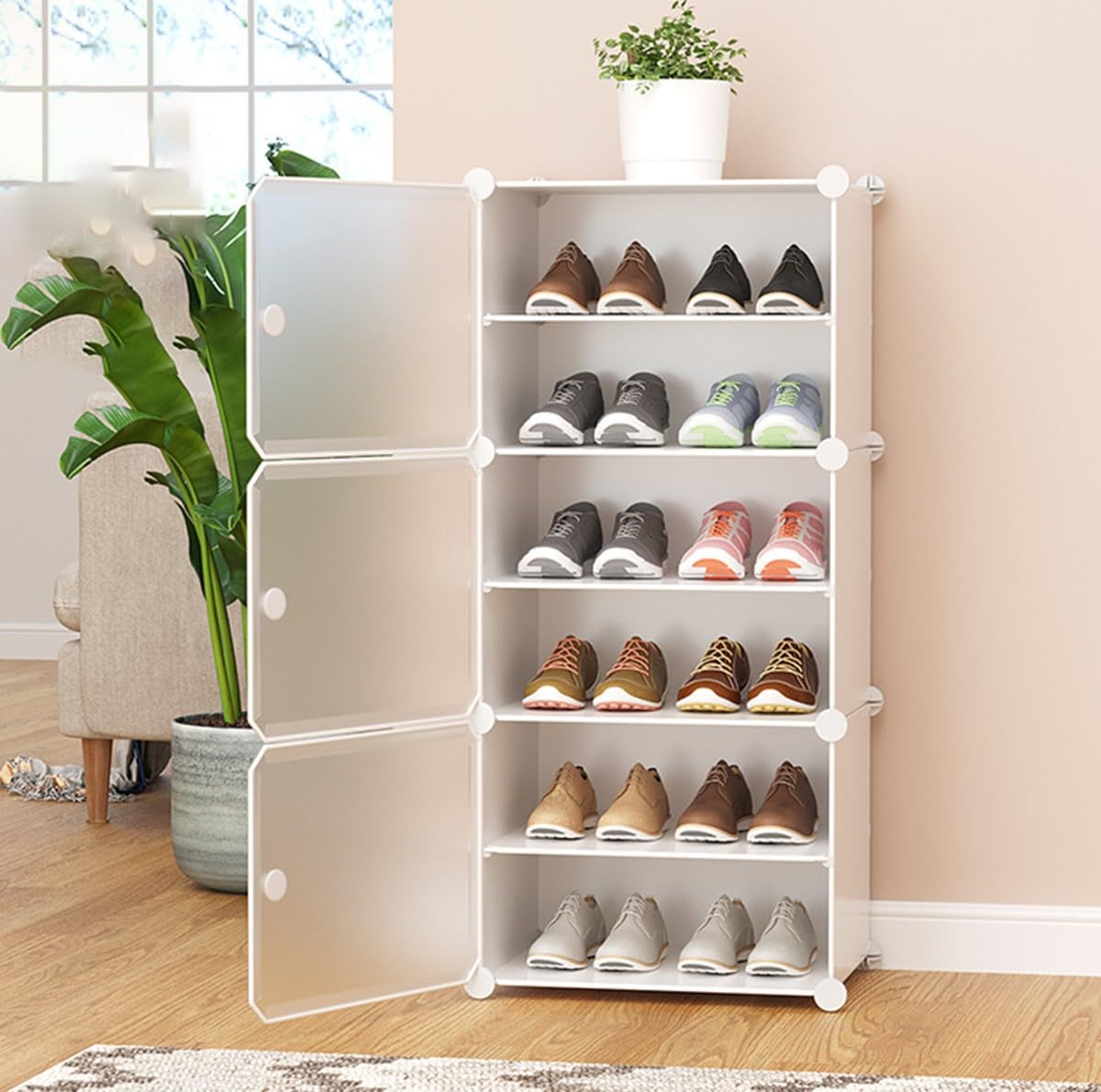 Scarpiera multifunzionale modulare a cubo, scarpiera con porta laterale, divisorio rimovibile, ideale per tutti i tipi di scarpe in corridoio, camera da letto, ingresso e soggiorno - una scelta saggia