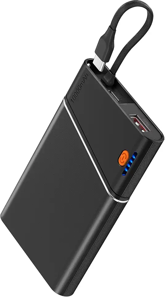 Aaoyun Pacote com 2 carregadores portáteis, carregador rápido de 22,5 W PD de 10.000 mAh com cabo integrado para viagens, entrada e saída USB C, pacote de bateria mãos livres para iPhone 16/15/14,